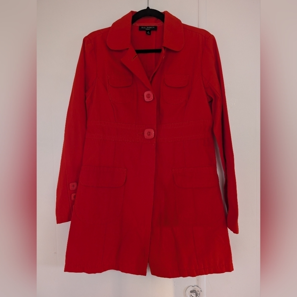 Tara Jarmon Vibrant Red Trench Coat NWOT - Picture 8 of 12